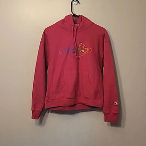 Vintage Women's Champion pink drawstring Hoodie Y2K rainbow logo size med LOT-B